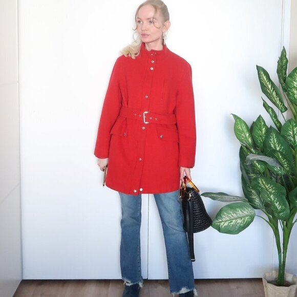 Michael Kors Jackets & Blazers - Michael Kors 100% Wool Red Coat With Stand-collar & Belt